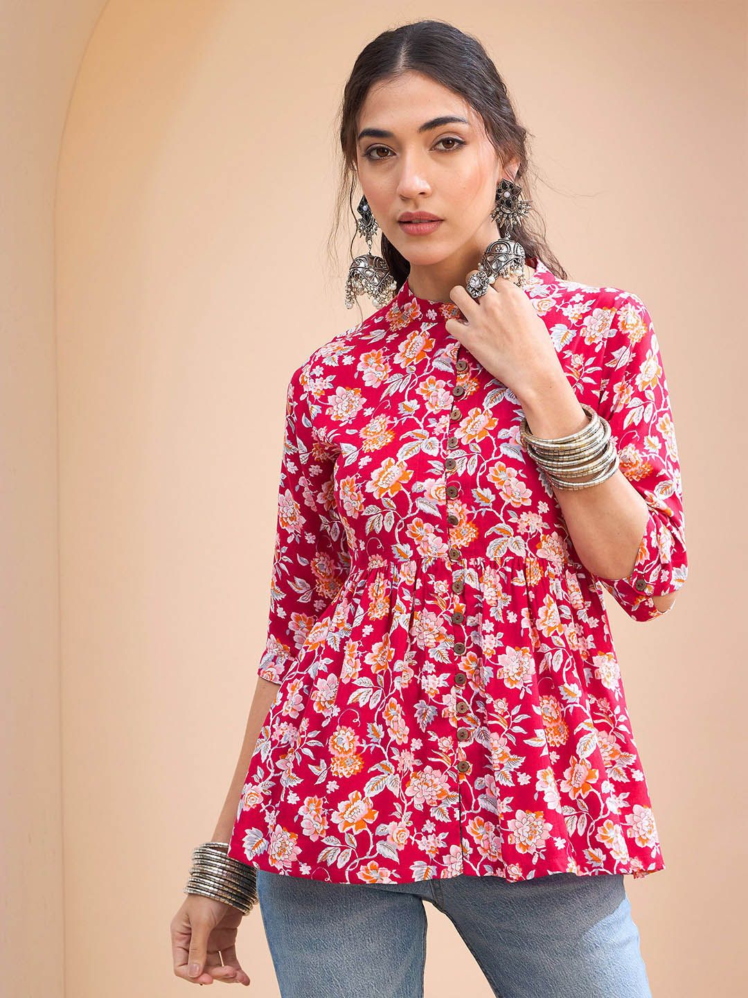 Shae by SASSAFRAS Floral Printed Pleated Kurti
