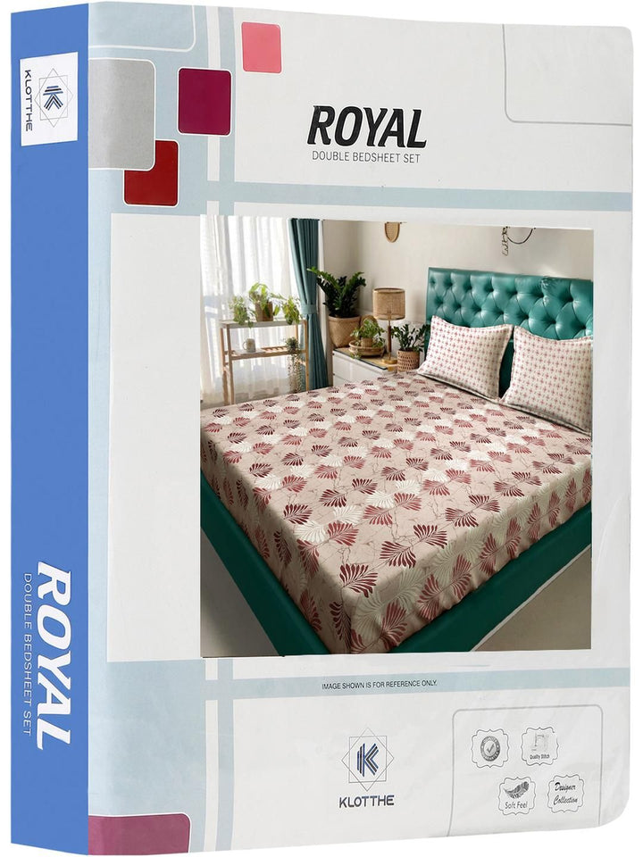 KLOTTHE Beige & Brown Floral Printed Cotton 400 TC King Bedsheet Sets 2.5 m x 2.25 m