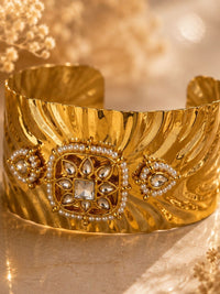 PANASH Gold-Plated Artificial Stones Studded Cuff Bracelet