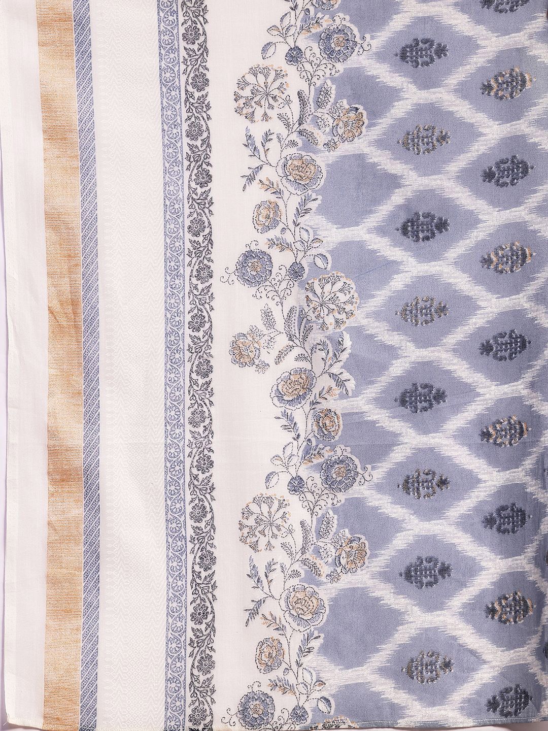 Libas Floral Printed Pleated Pure Cotton A-Line Kurta with Trousers & Dupatta