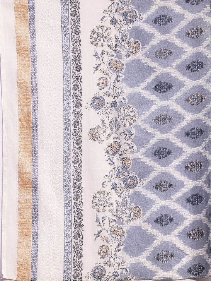 Libas Floral Printed Pleated Pure Cotton A-Line Kurta with Trousers & Dupatta