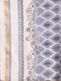Libas Floral Printed Pleated Pure Cotton A-Line Kurta with Trousers & Dupatta
