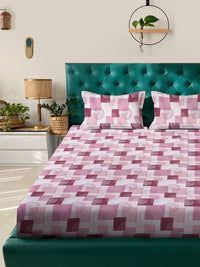 Myntra Elegant Homes Pink Printed Fitted 400TC Cotton King Bedsheet & 2 Pillow Cover