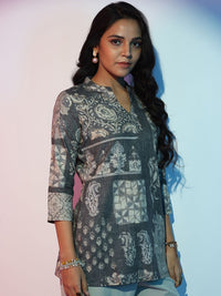 Libas Women Ethnic Printed Mandarin Collar Linen Kurti