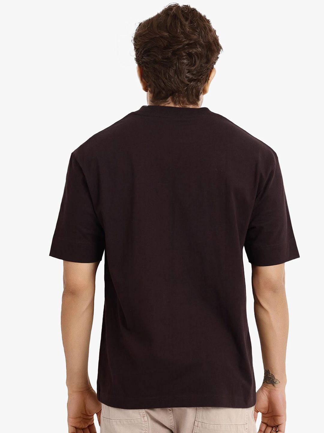 RARE RABBIT Men Typography Printed Round Neck Cotton Oversized T-shirt