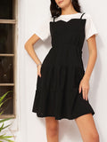 DressBerry Cute & Comfy Monochrome A-Line Tiered Mini Dress