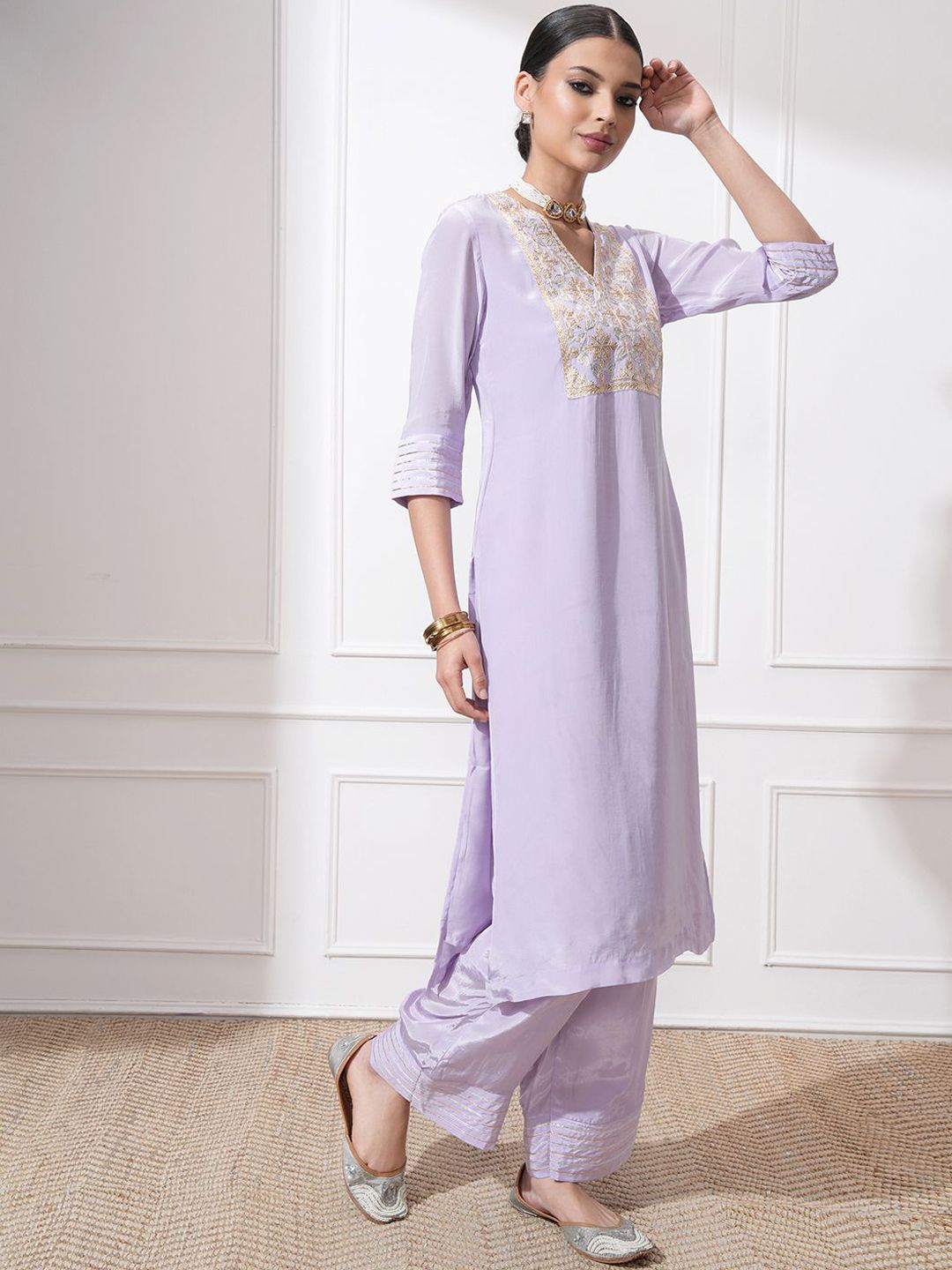 Vishudh Women Ethnic Motifs Embroidered Regular Kurta with Trousers & With Dupatta