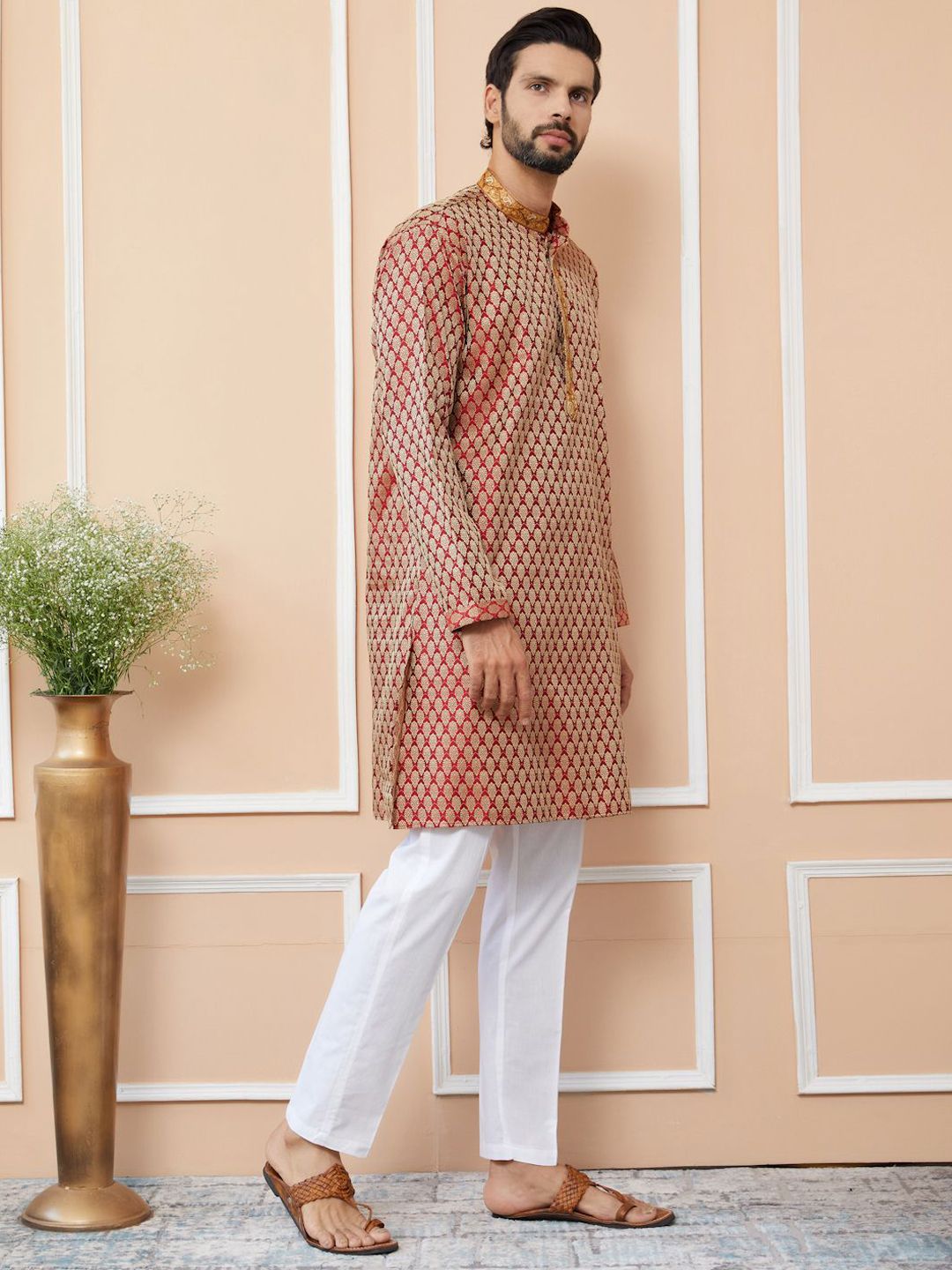 See Designs Ethnic Motifs Woven Design Long Sleeves Regular Thread Work Kurta & Pyjama