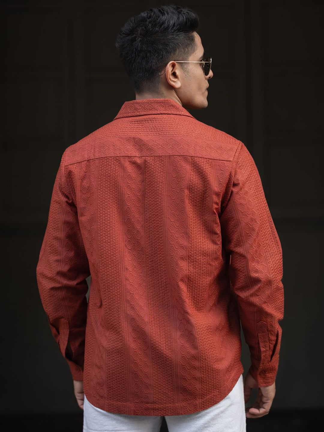 Powerlook Men Cuban Collar Self Design Casual Shirt