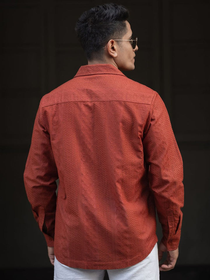 Powerlook Men Cuban Collar Self Design Casual Shirt