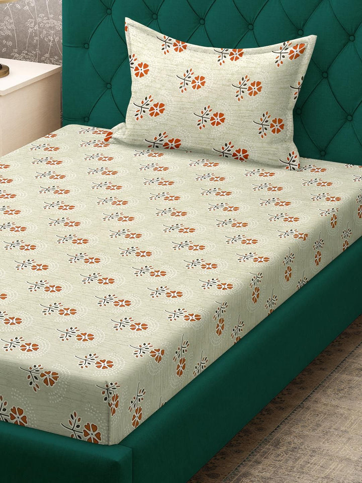 KLOTTHE Yellow Floral Cotton Single Bedsheets
