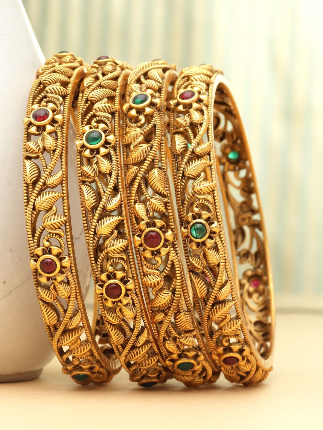 Set PANASH 4 Gelang Antik Buatan Tangan Bersalut Emas 24 CT
