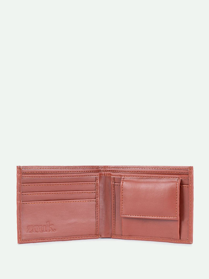 ZOUK Men Geometric Textured Leather Two Fold Wallet