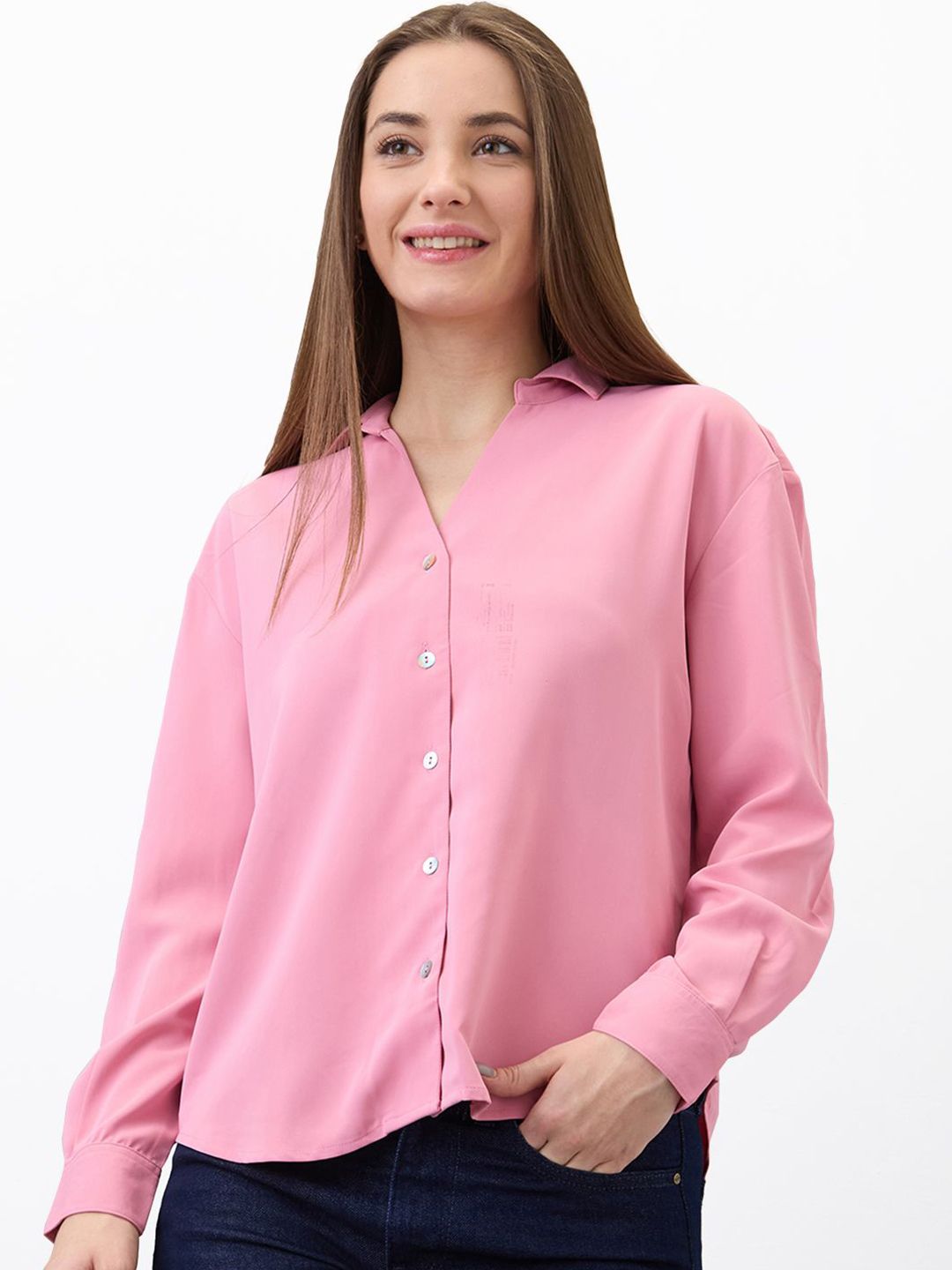 SPYKAR Women Regular Fit Spread Collar Solid Casual Shirt