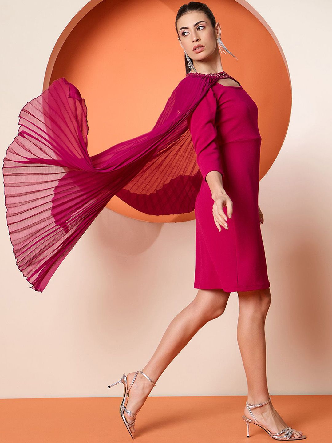Antheaa Embellished A-Line Dress with pleated shrug