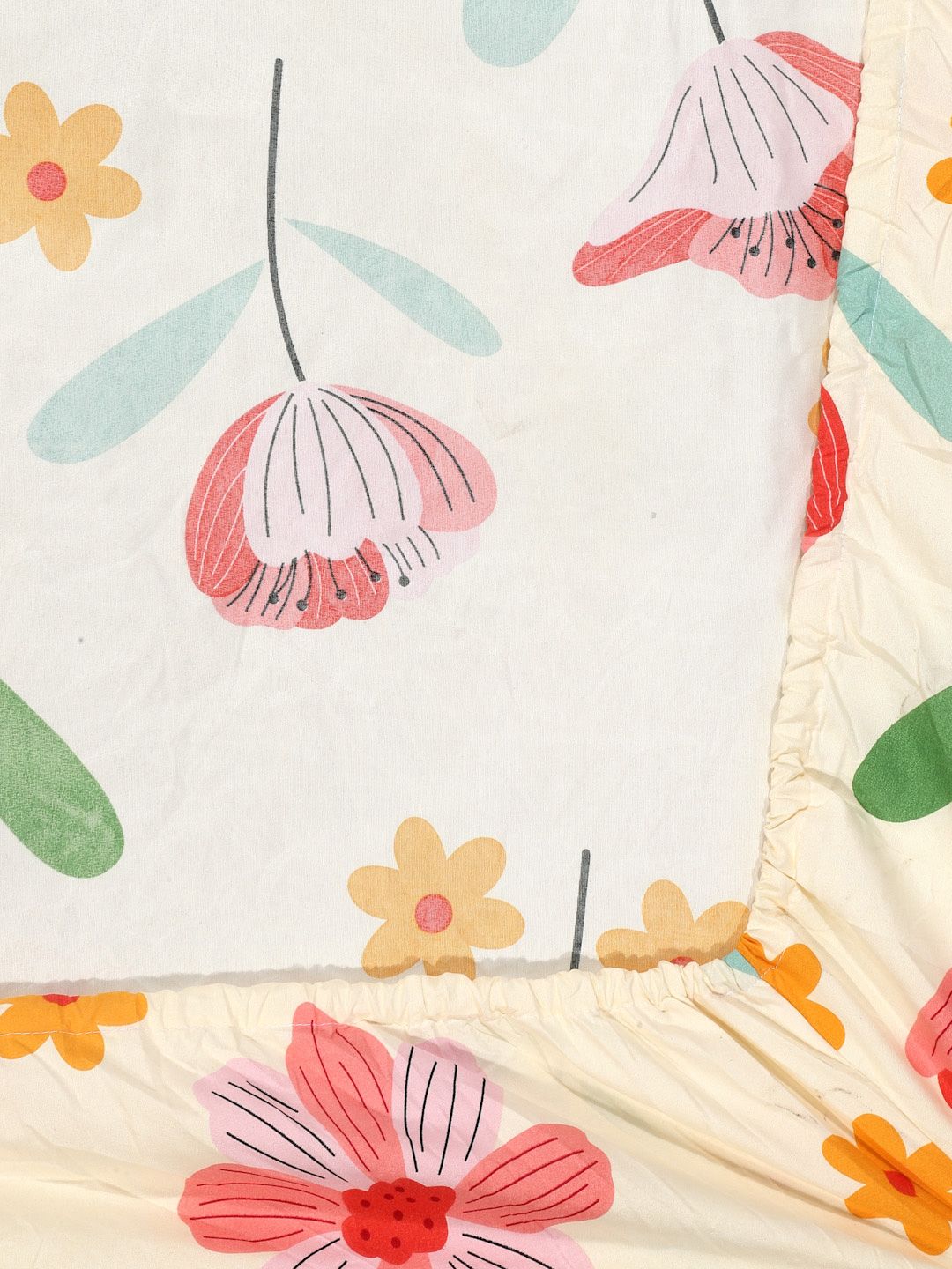 Myntra Elegant Homes Cream Floral 300 TC Fitted King Fine Bedsheet dengan 2 Sarung Bantal