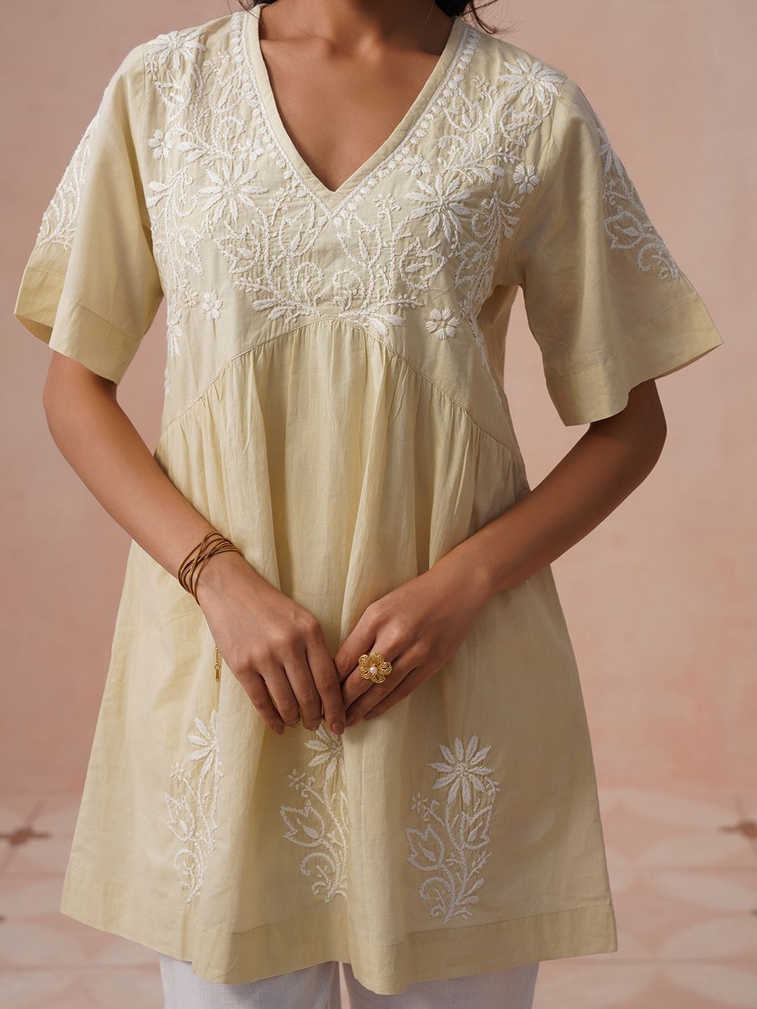 House of Chikankari Women Ethnic Motifs Embroidered Flared Sleeves Chikankari Kurta