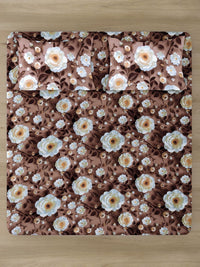 Myntra Elegant Brown Floral 300 TC King 7D Bedsheet with 2 Pillow Covers