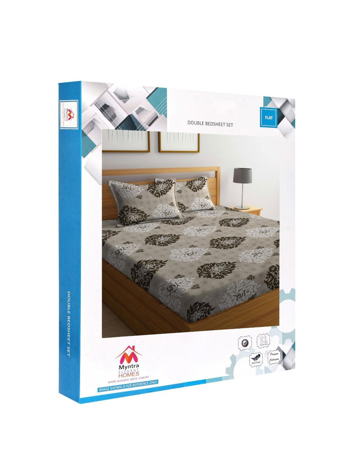 Myntra Elegant Homes Beige & Brown Printed 300 TC King Bedsheet Set 2.50 m x 2.20 m