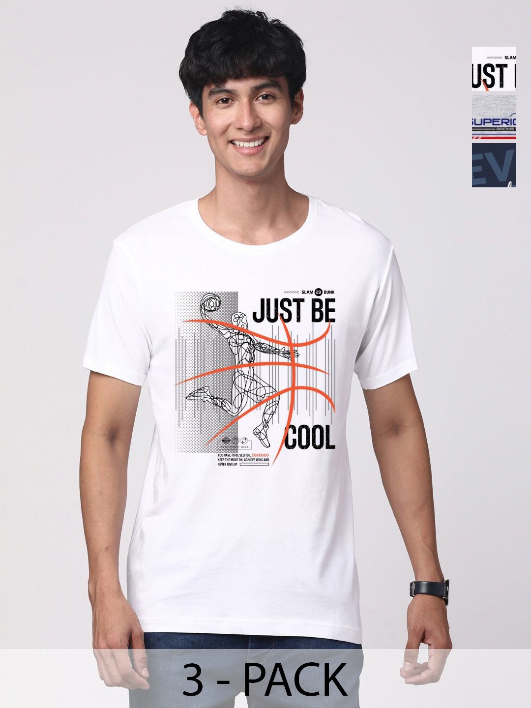 ADRO Men Pack of 3 Graphic Printed Round Neck Cotton T-shirts