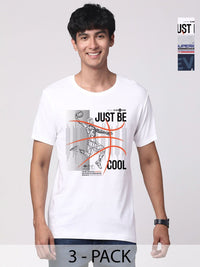 ADRO Men Pack of 3 Graphic Printed Round Neck Cotton T-shirts
