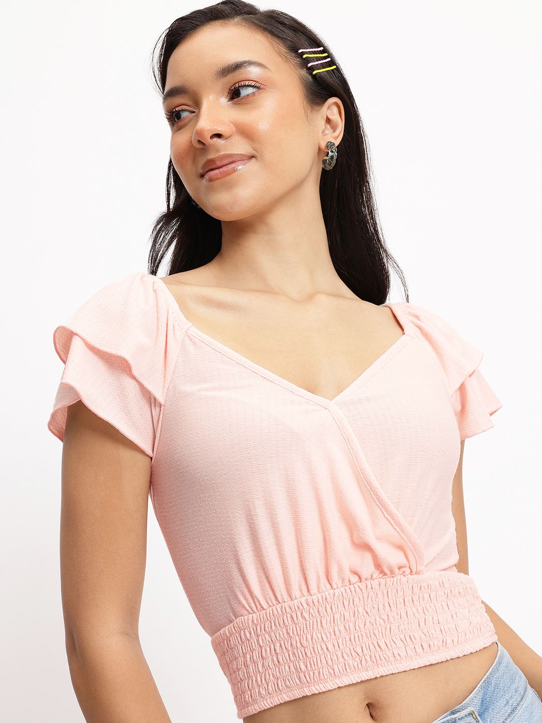DressBerry Wrap Charisma V-Neck Smocked Blouson Top