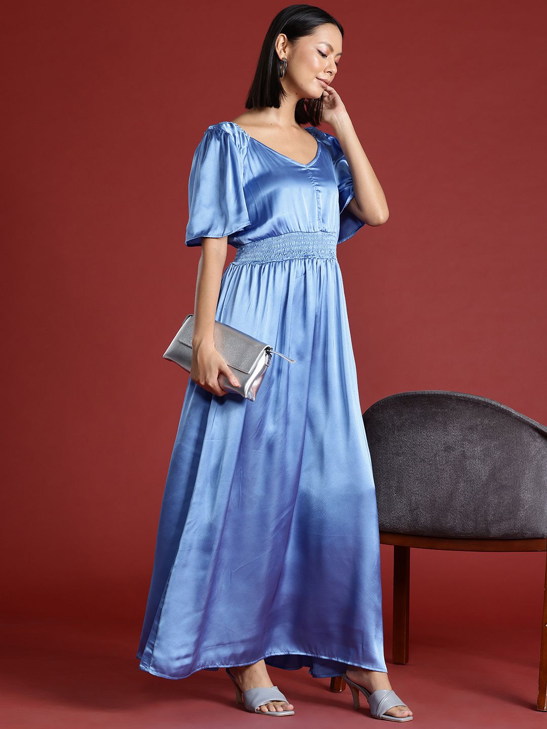 all about you Satin Finish Smocked Maxi Dress