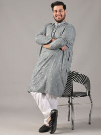 SOJANYA PLUS Plus Size Men Floral Embroidered Pure Cotton Straight Kurta & Pyjamas