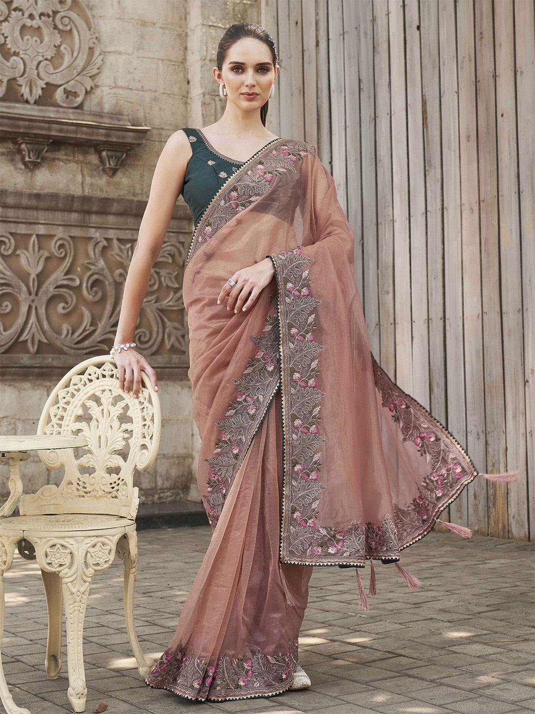 Tikhi Imli Embroidered Net Saree