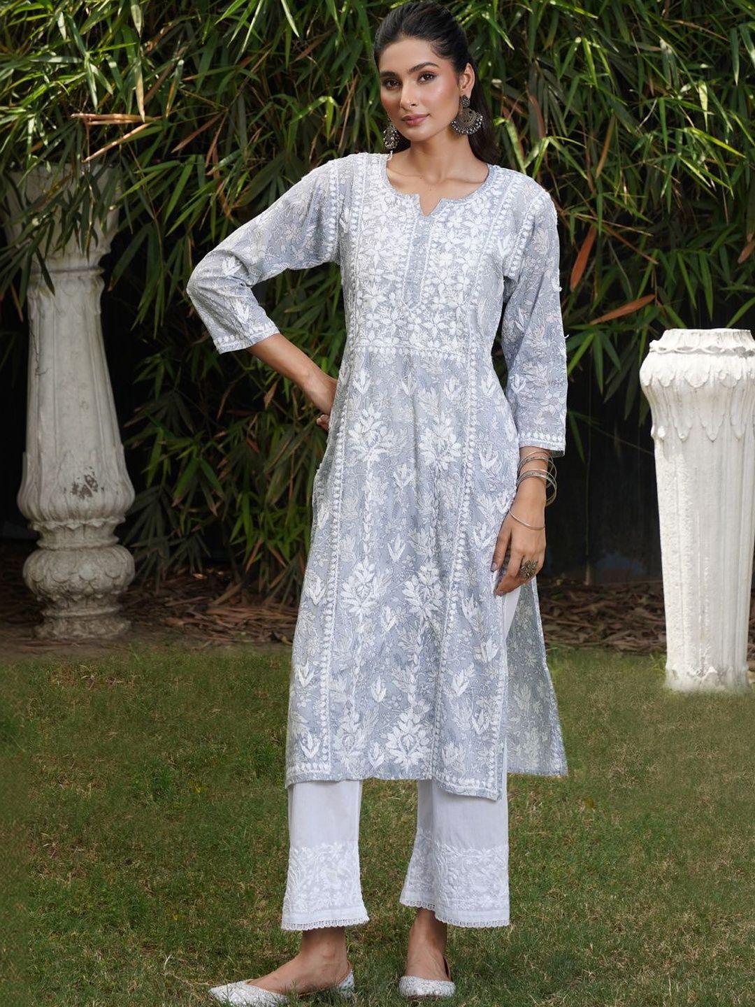 House of Chikankari Women Ethnic Motifs Embroidered Chikankari Indie Prints Kurta