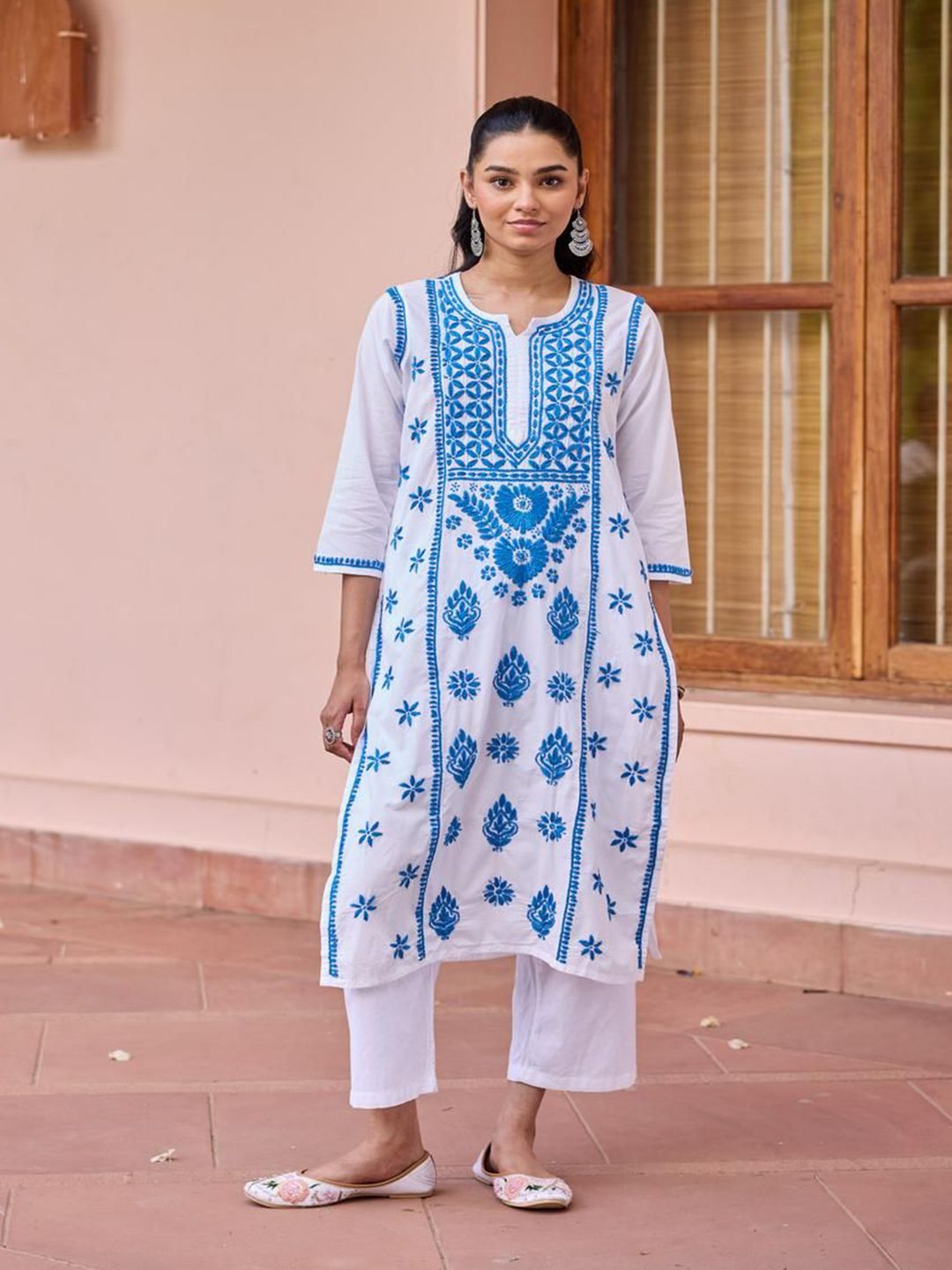 House of Chikankari Women White Cotton Chikankari Embroidered Kurta
