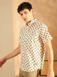 DENNISON Men Comfort Fit Animal Printed Spread Collar Cotton Casual Shirt