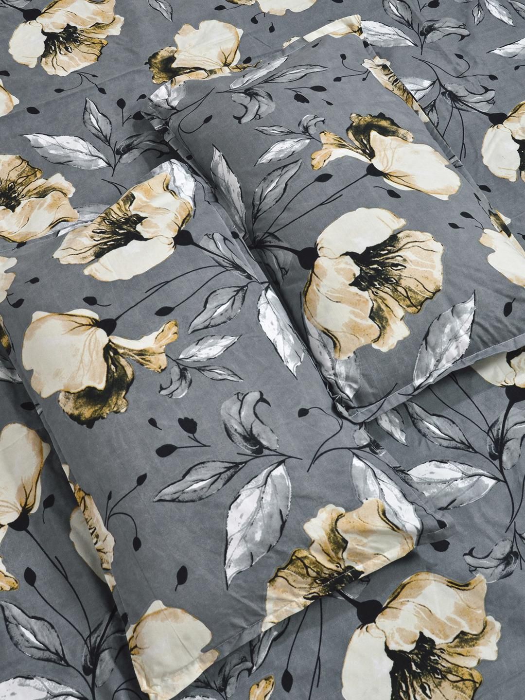 KLOTTHE Grey Floral 300 TC Cadar Katil King dengan 2 Sarung Bantal