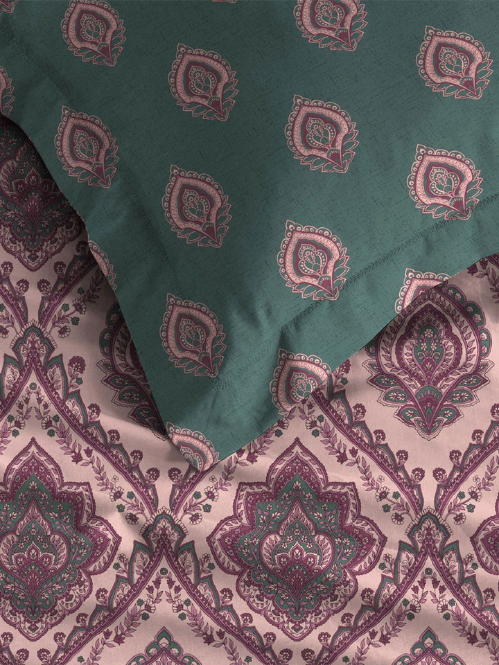 MYTRIDENT Celebration Pink Floral Printed Cotton 144 TC Queen Bedsheet Set