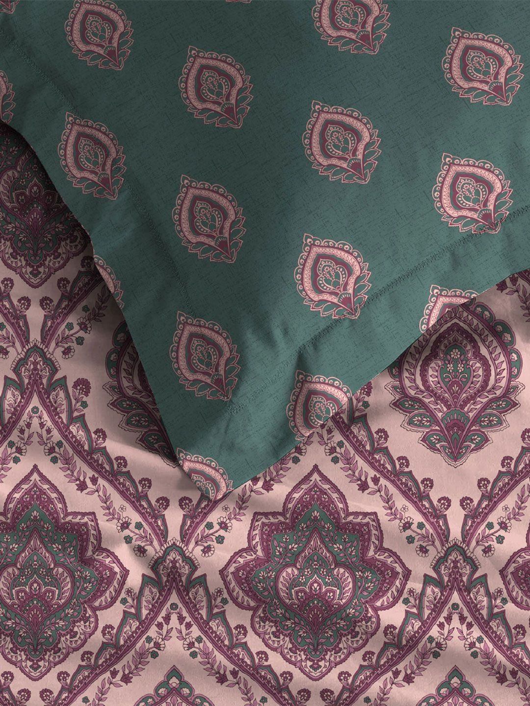 MYTRIDENT Celebration Pink Floral Printed Cotton 144 TC Queen Bedsheet Set