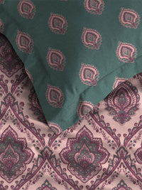 MYTRIDENT Celebration Pink Floral Printed Cotton 144 TC Queen Bedsheet Set