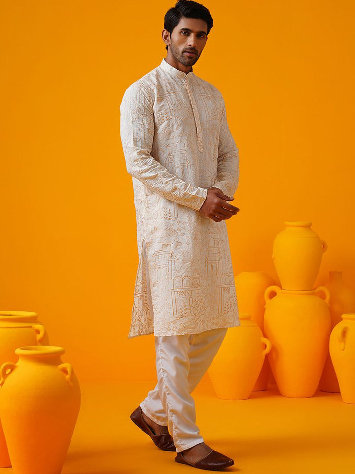 SOJANYA Ethnic Motifs Embroidered Mandarin Collar Thread Work Straight Kurtas