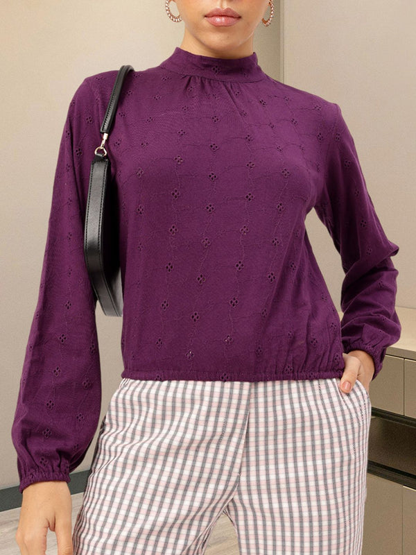 DressBerry Schiffli Whirl Puff Sleeve Blouson Top