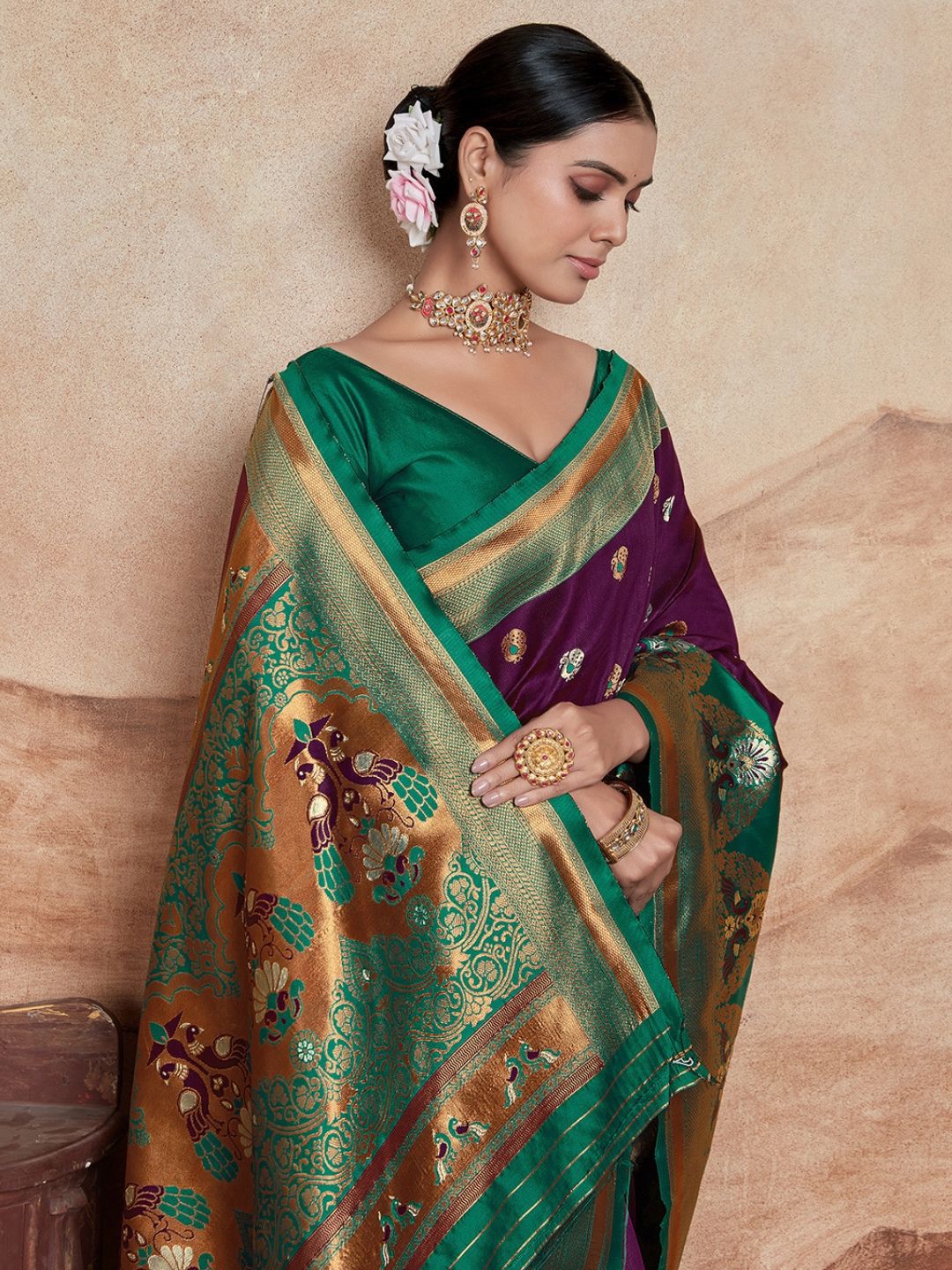 KALINI Woven Design Zari Silk Blend Paithani Saree With Blouse Piece