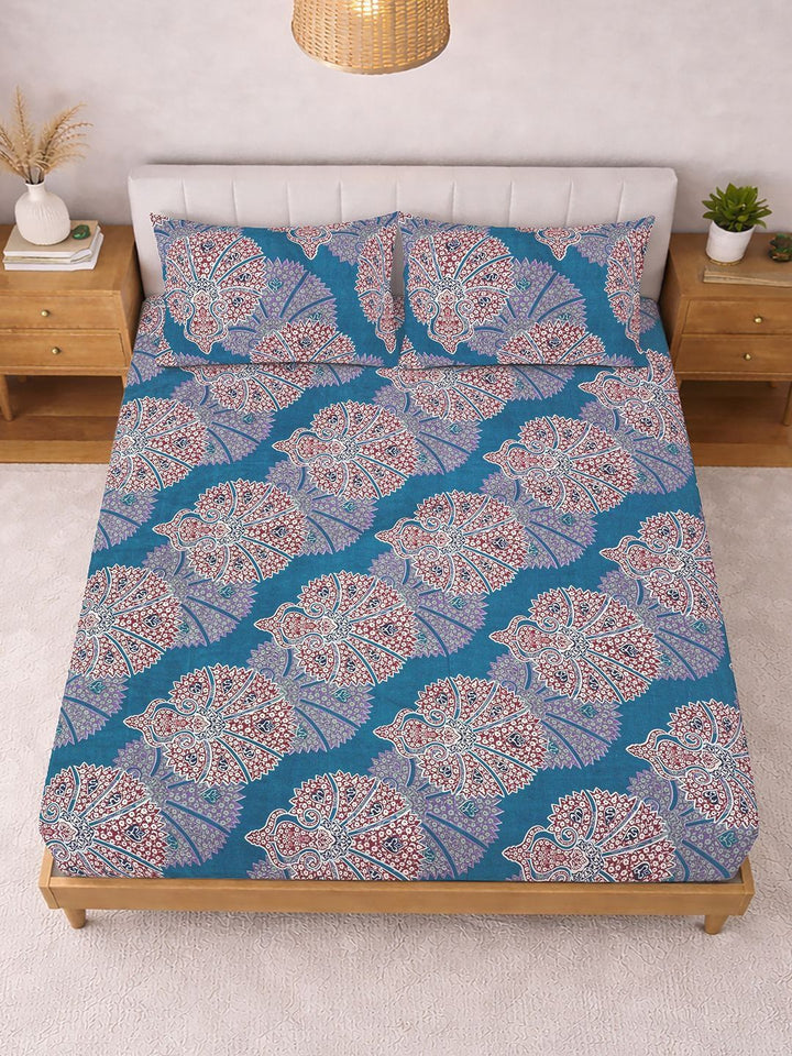 Myntra Elegant Homes Blue 300 TC Super King Double Bedsheet with 2 Pillow Covers