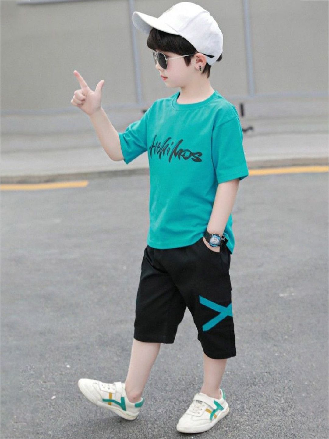 YK Boys Printed Round Neck Pure Cotton T-Shirt With Shorts