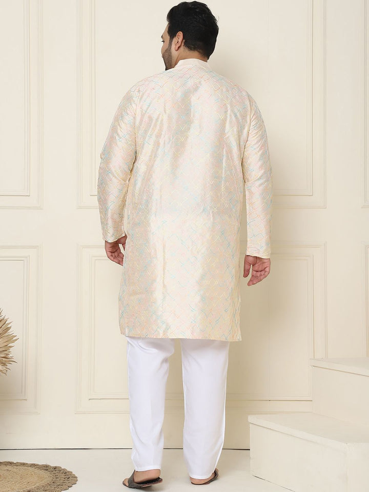 SOJANYA PLUS Geometric Embroidered Thread Work Silk Cotton Straight Kurta with Pyjamas