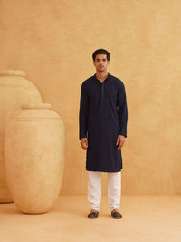 SOJANYA Geometric Embroidered Mandarin Collar Pure Cotton Straight Kurta