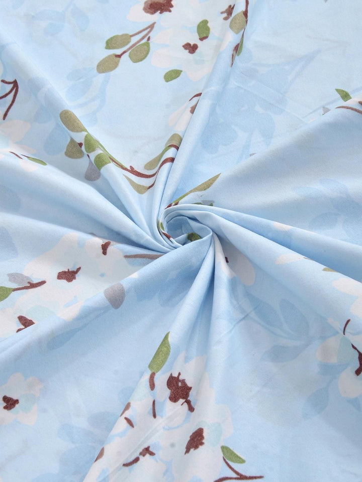 KLOTTHE Blue Floral Printed 300 TC King Size Cadar Dengan 2 Sarung Bantal