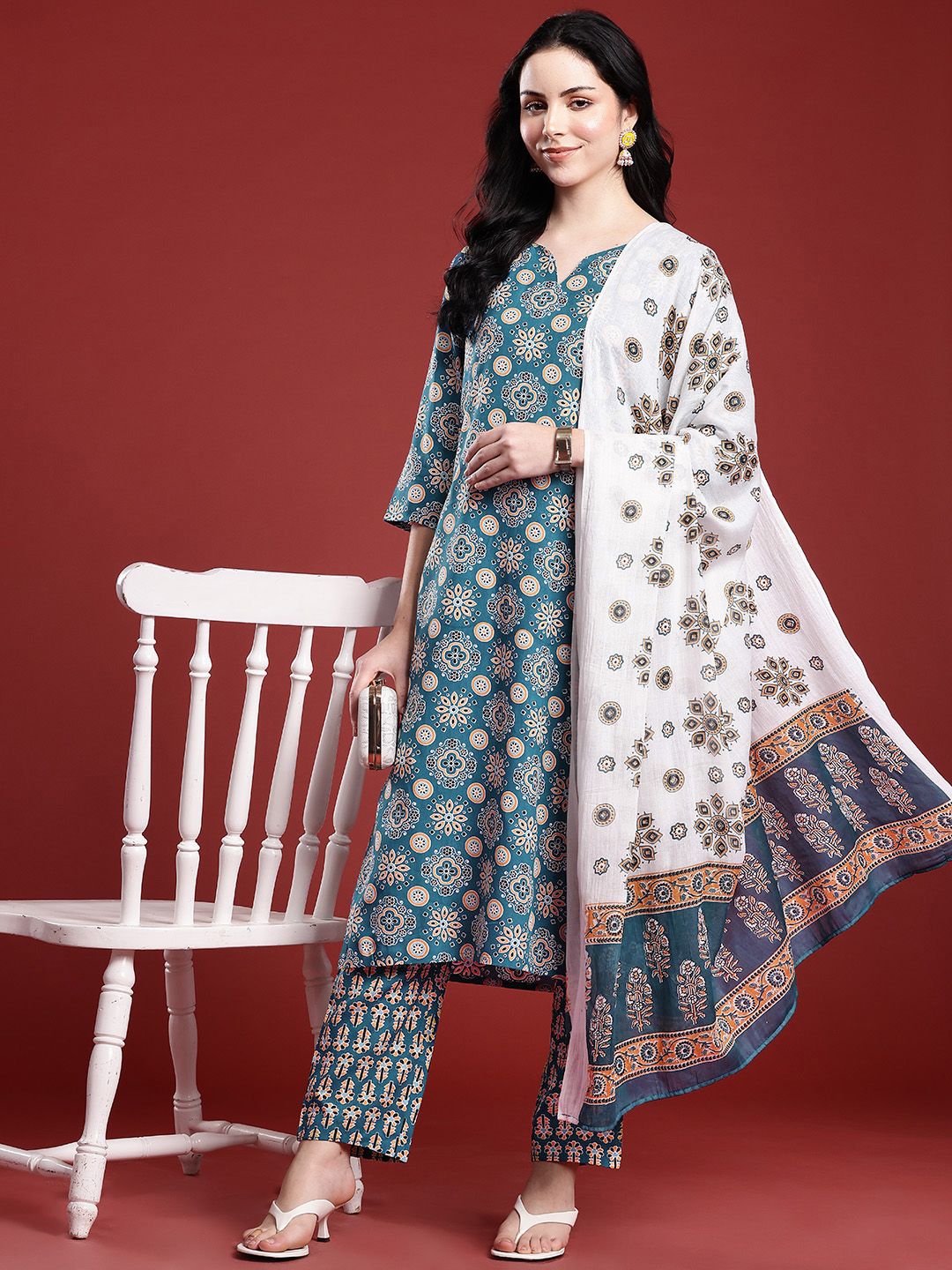 Anouk Ethnic Motifs Printed Kurta with Trousers & Dupatta