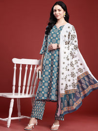 Anouk Ethnic Motifs Printed Kurta with Trousers & Dupatta