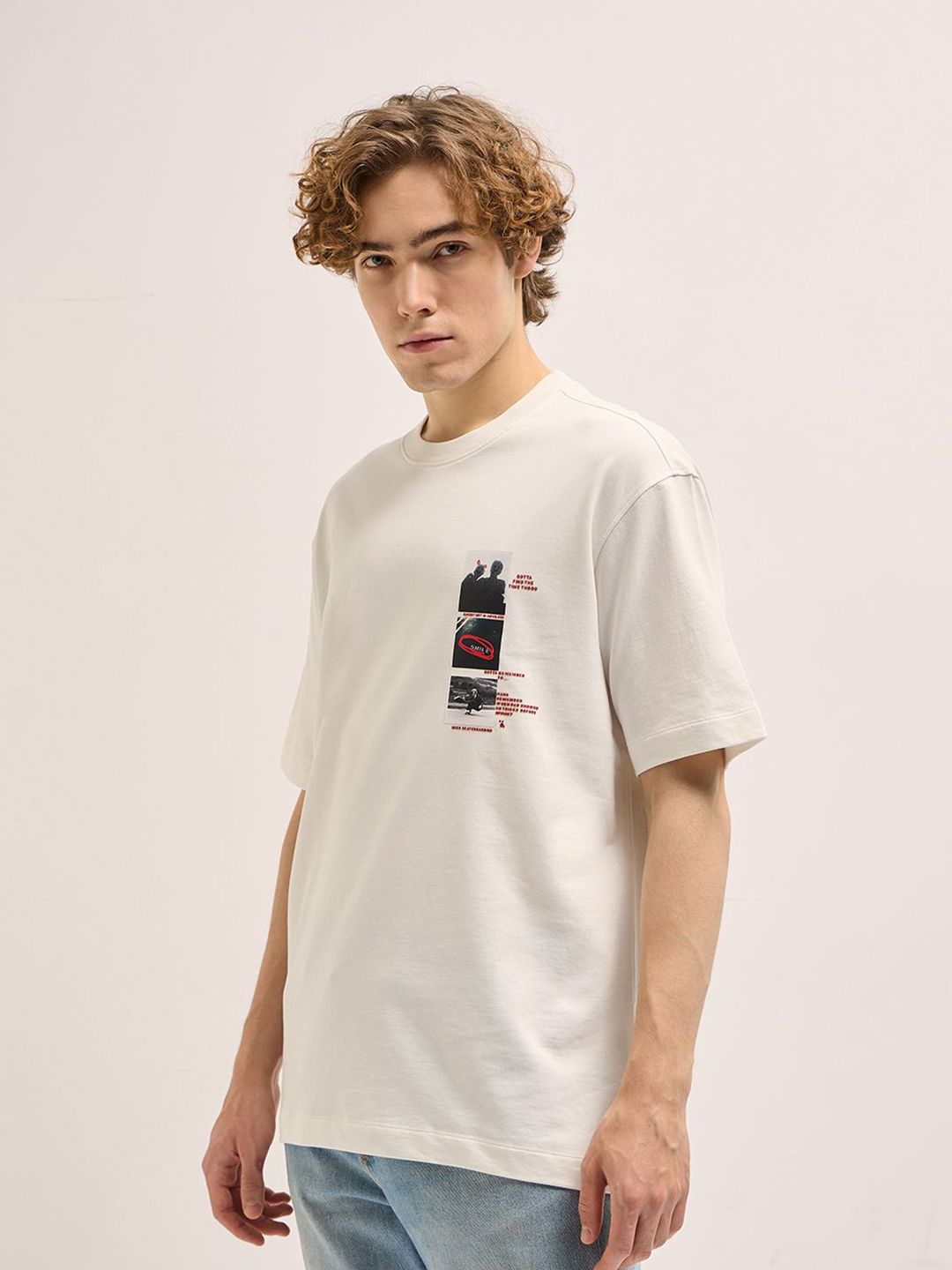 THE BEAR HOUSE Men Typography Printed Oversized T-shirt