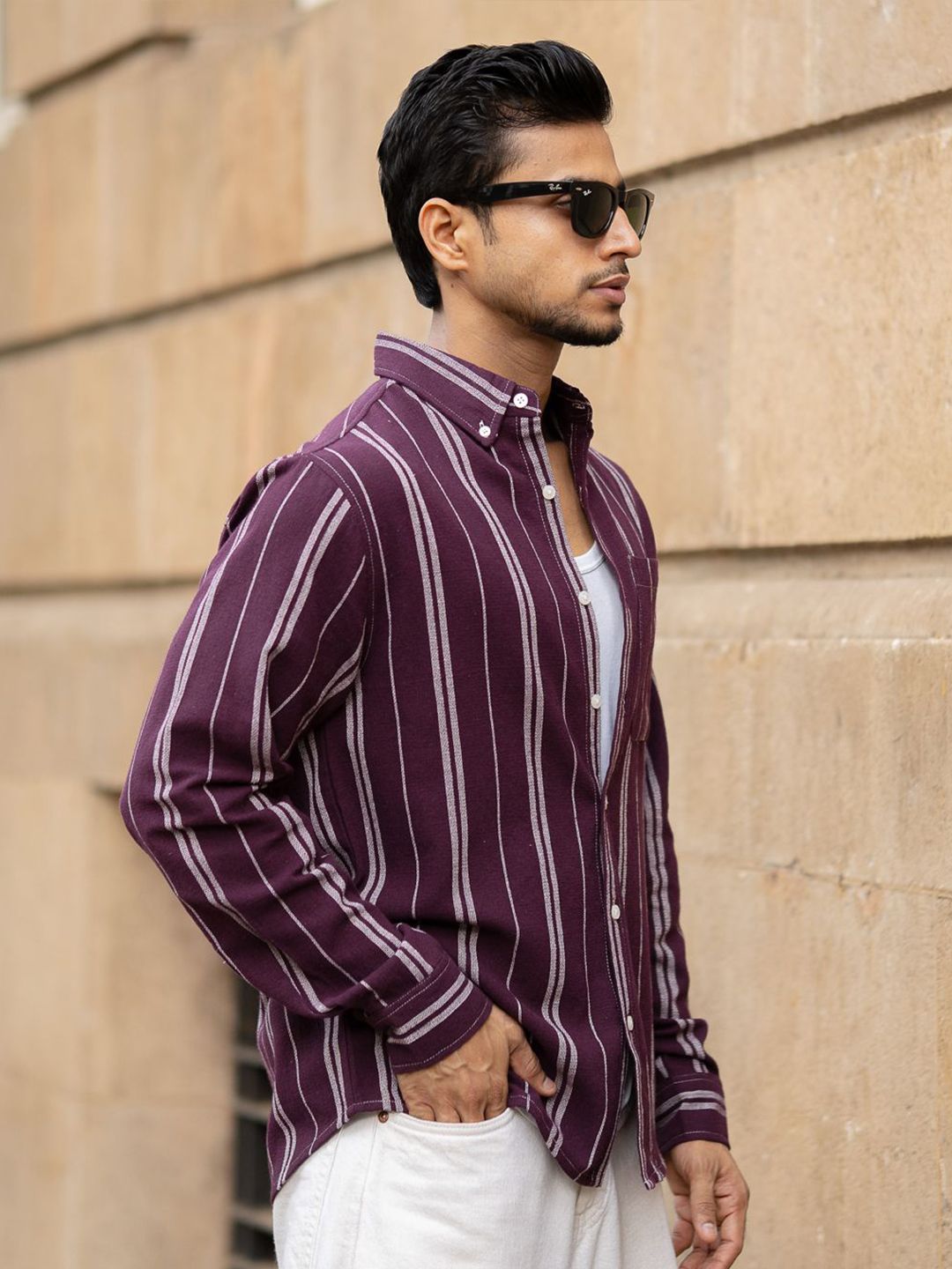Powerlook Men Striped Spread Collar Cotton Casual Shirt