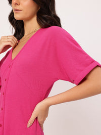 DressBerry Rib Knits Barbiecore Shirt-Style Dress