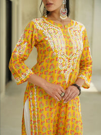 Rumah Wanita Chikankari Motif Etnik Sulam Benang Kerja Cetakan Indie Kurta